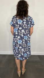 A-lijn jurk met korte mouw denim flower blauw