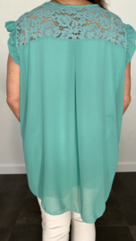 Voile blouse met ruche en kant mint +SIZE