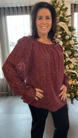 Kanten top met pailletten Bordeaux