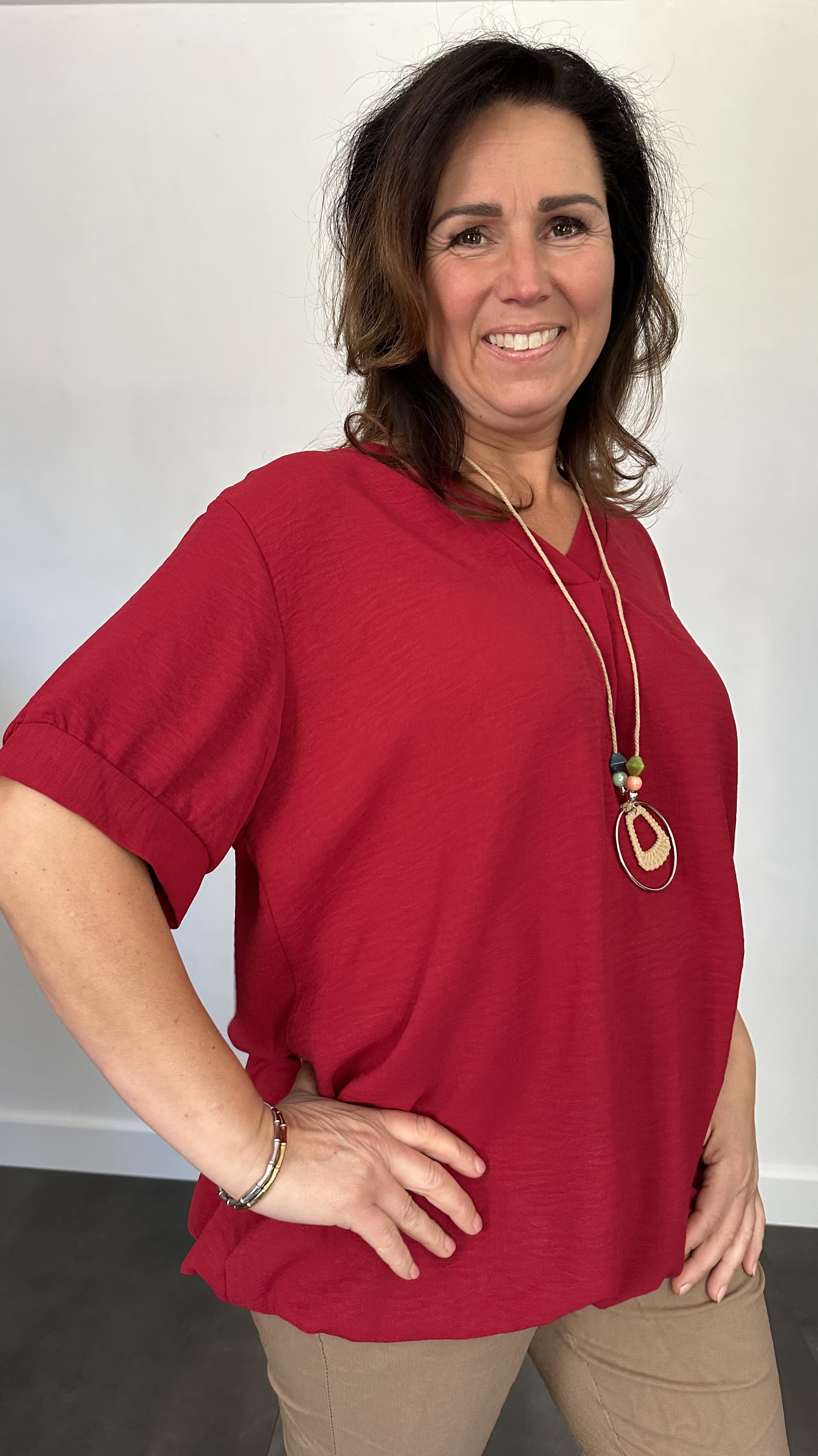 Top Maya korte mouw +SIZE bordeaux