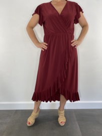 Stretch overslag jurk bordeaux