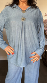 2-Delig comfy pak Sunny ribbel Jeans blauw SALE