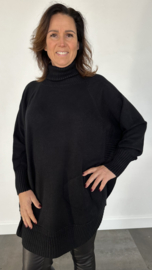 Oversized Poncho/ trui met ribbel col zwart