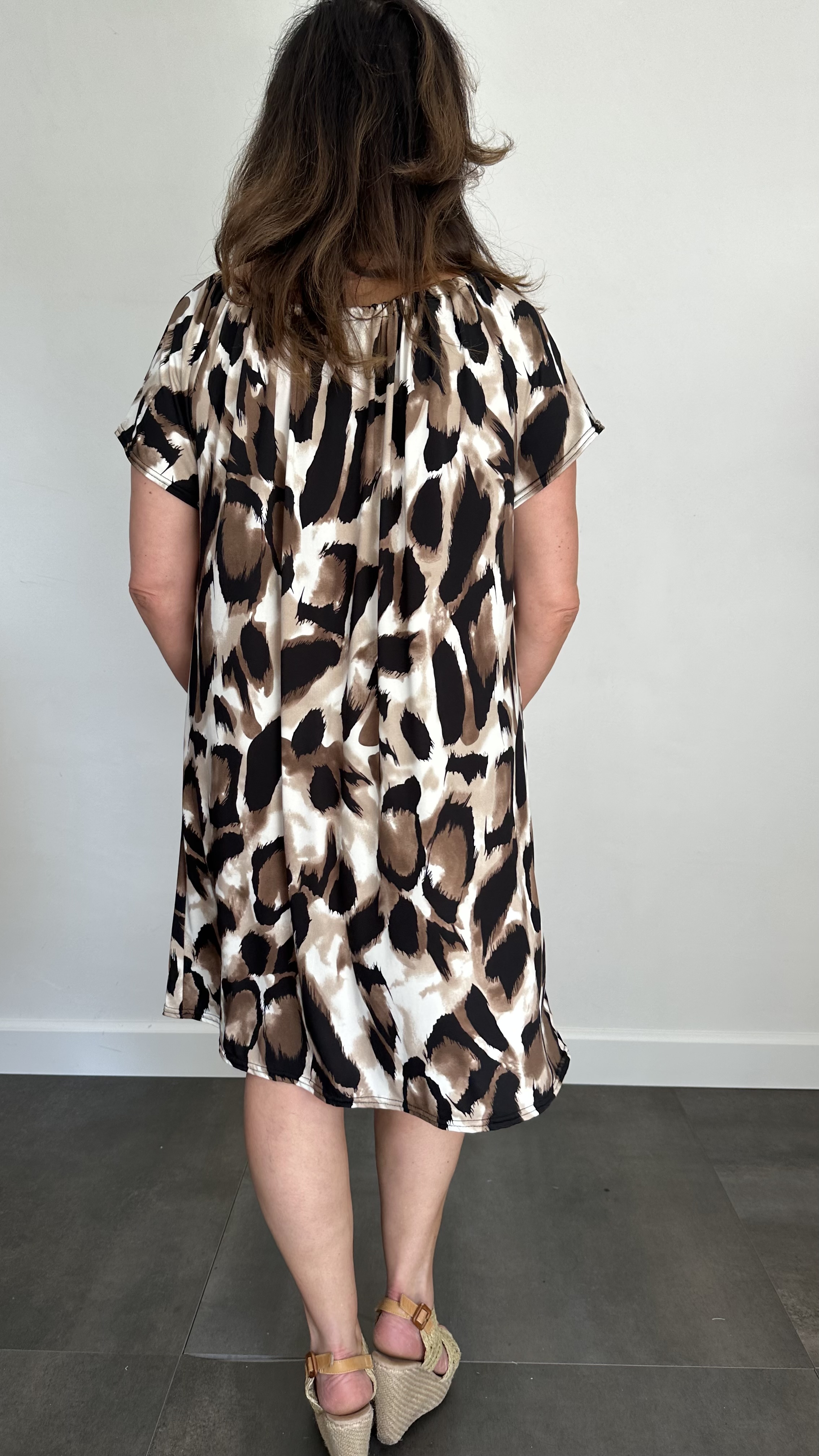 Jurk met koordje panter bruin