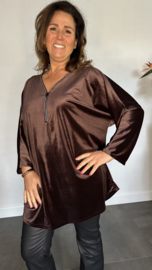 Velvet top met glitter zipp bruin SALE