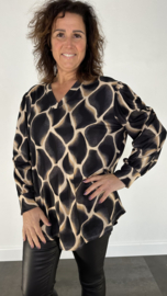 Velvet shirt met v-hals en pofmouw giraffe +SIZE zwart