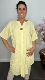 Broderie tuniek met knoop Geel