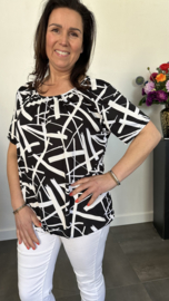Ballon shirt met elastiek fantasy zwart/wit (+size)