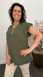 Shirt Britt met knopen en ruche Army