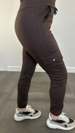 Cargo stretch broek met elastiek Bruin SALE