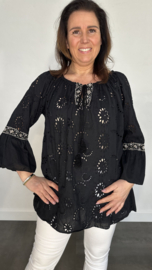 Broderie blouse met flared mouw zwart