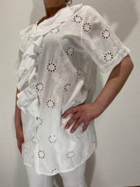 Broderie blouse met ruche wit