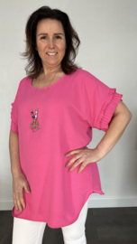 Shirt Kelly crepe met plissé strook fuchsia