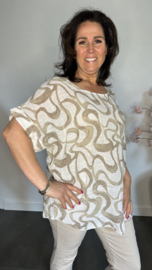 Linnenlook shirt Waves wit/ zand