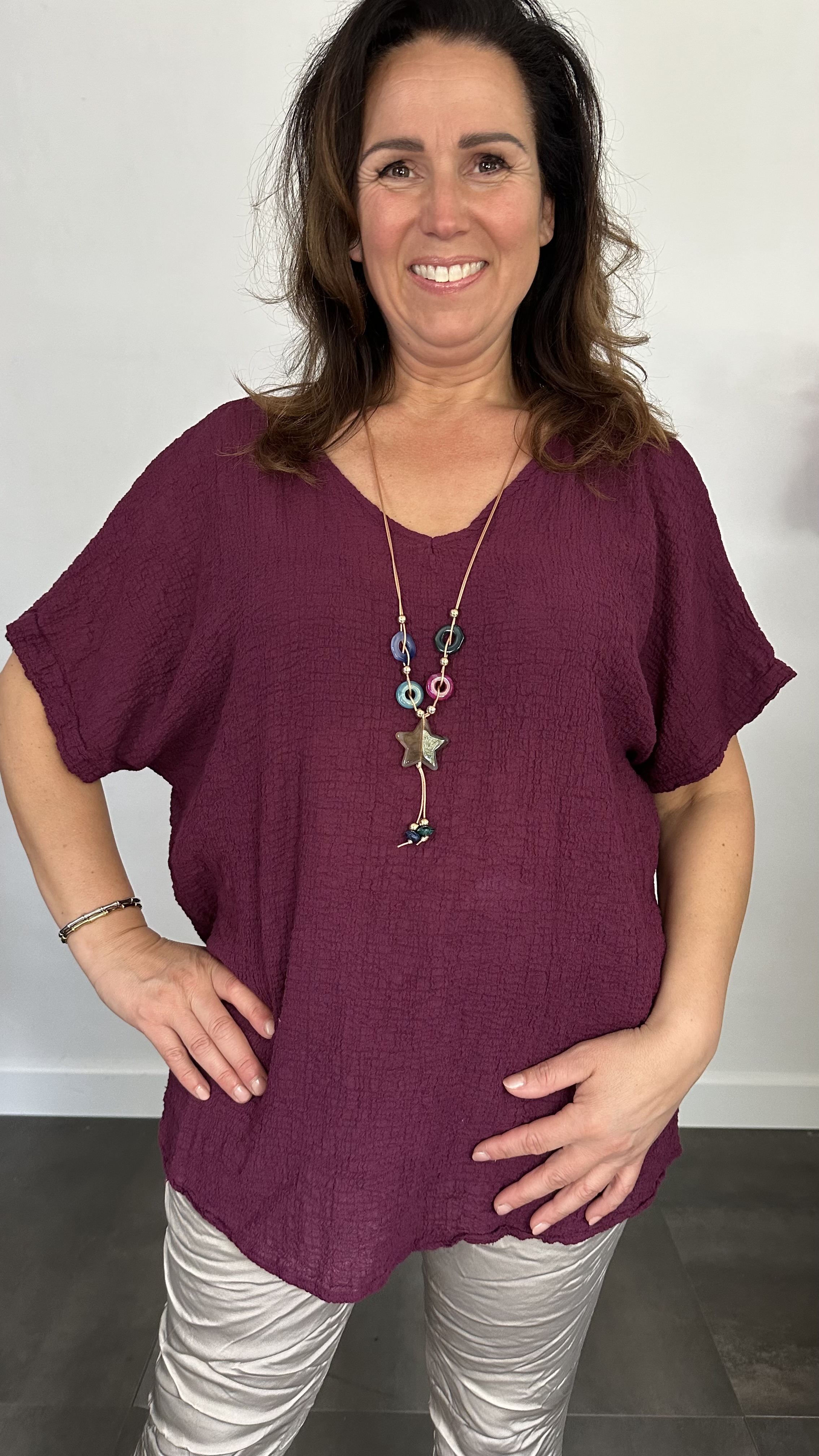 Shirt Lucy met ketting +Size aubergine