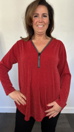 Top "glitter zipp" sparkle lines rood/rood