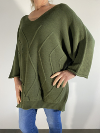 Lange gebreide oversized trui ruit army