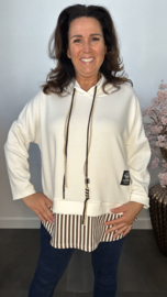 Sweater met capuchon /streep Ecru