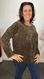 Baby rib sweater 2D reliëf print Bruin