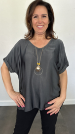 Satijn look shirt Raso met ketting antraciet