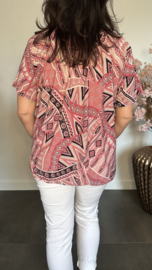 Ballon shirt met elastiek Aztec roze