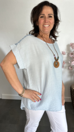 Shirt Nora kant +ketting IJsblauw