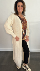 Lang grof gebreid vest met pofmouw beige