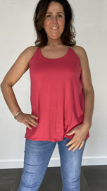 Top met gekruiste lurex bandjes fuchsia