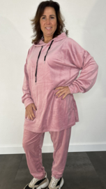 2-Delig velvet comfy pak met capuchon oud roze +SIZE SALE