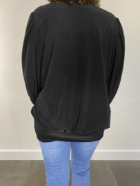 Shirt met brede elastische boord, v-hals en pofmouw travel zwart