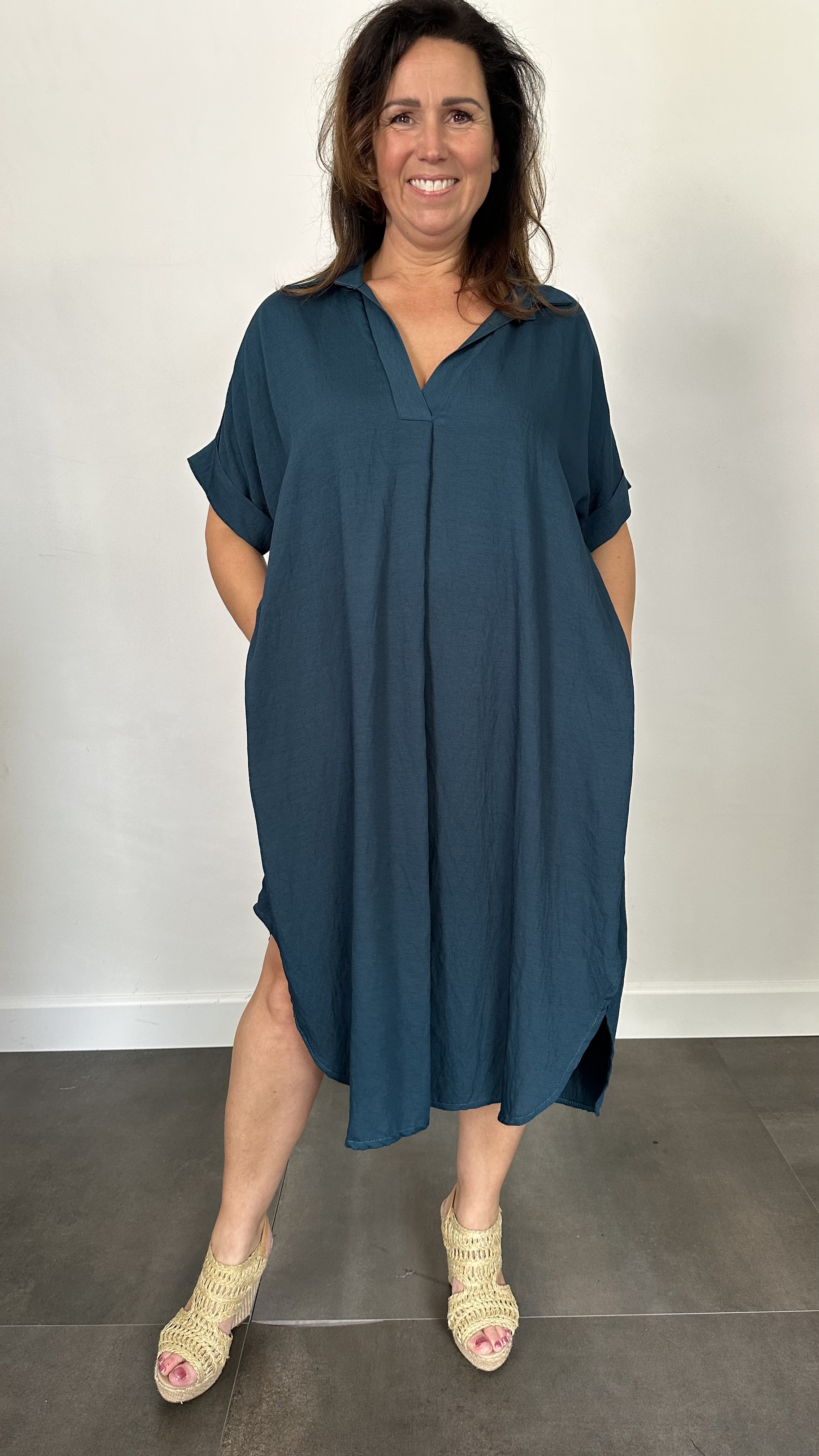 Jurk Leya uni +Size Petrol