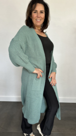 Lang grof gebreid vest met pofmouw zeegroen
