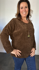 Baby rib sweater met ketting choco bruin