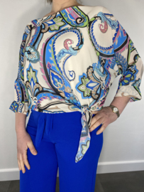 Voile top met knoop cashmere cobalt SALE