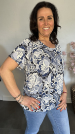 Ballon shirt met elastiek Denim Gebloemd