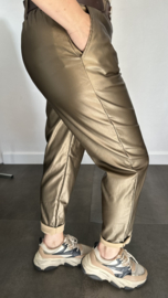 Lederlook broek met riem Brons
