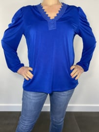 Shirt met kant Diana lange mouw kobalt
