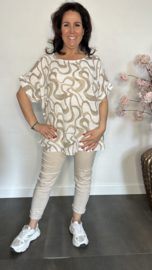 Linnenlook shirt Waves wit/ zand