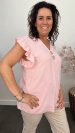 Shirt Britt met knopen en ruche Roze