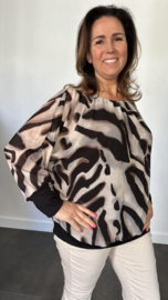 Blouse met boord lange mouw +Size Extra Lava zwart