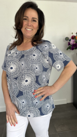Ballon shirt met elastiek denim cirkels (+size)