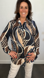 Stretch blouse soft Animal mix Marine