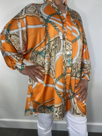 Satijnen blouse britt/ chains oranje SALE