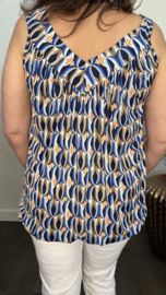 Ballon top met V-hals Retro blauw