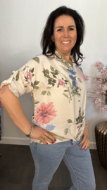 Blouse gebloemd met knoop Zand