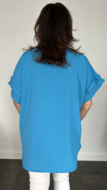 Shirt Kelly crepe met plissé strook turquoise