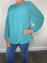 Voile ballon blouse turquoise/ groen