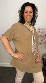 Crinkle shirt met sjaaltje Camel