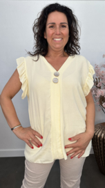 Shirt Britt met knopen en ruche Botergeel