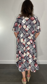Jurk met elastiek in de taille (soft) square roze/grijs